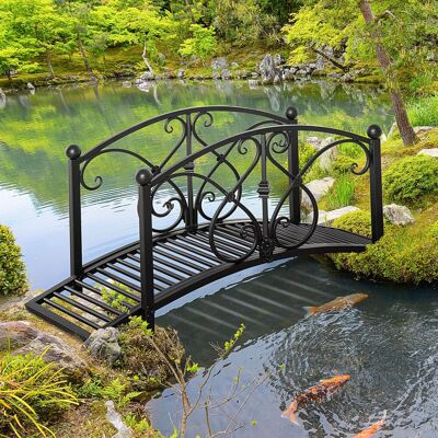 OUTSUNNY Decorative Garden Bridge Landscaping with Railings for Creek Pond in Black Black OUTSUNNY Decorative Garden Bridge Landscaping with Railings for Creek Pond in Black Black
