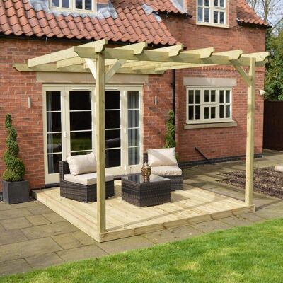 Rutland County Garden Furniture Ltd Wall Mounted Garden Pergola & Decking Kit, L420 x W420 cm, Brown in Green Green Rutland County Garden Furniture Ltd Wall Mounted Garden Pergola & Decking Kit, L420 x W420 cm, Brown in Green Green