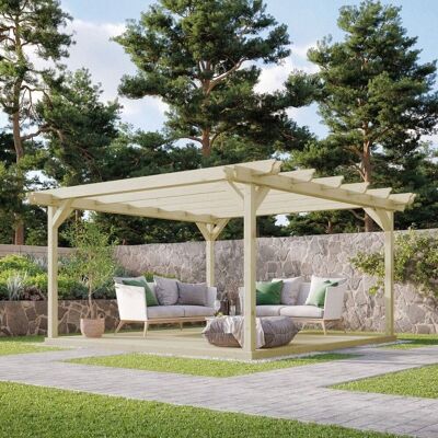 Rutland County Garden Furniture Ltd Double Garden Pergola & Decking Kit, L240 x W240 cm, Rustic Brown in Light Green Light Green Rutland County Garden Furniture Ltd Double Garden Pergola & Decking Kit, L240 x W240 cm, Rustic Brown in Light Green Light Green