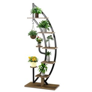 COSTWAY 8-Tier Plant Stand Curved Half Moon Shape Ladder Flowers Shelf with Hook