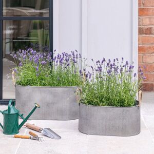 Ivyline Outdoor Galvanised Rope Handle Trough Set of Two in Silver Silver Ivyline Outdoor Galvanised Rope Handle Trough Set of Two in Silver Silver