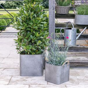 Ivyline Outdoor Galvanised Rope Handle Square Planter Set of Two in Metallic Silver Metallic Silver Ivyline Outdoor Galvanised Rope Handle Square Planter Set of Two in Metallic Silver Metallic Silver