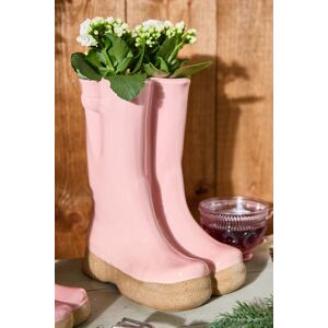 Dibor Pink Double Wellington Boots Large Ceramic Indoor Outdoor Flower Pot Garden Planter Pot (W) 24cm, (H) 29.5cm Pink Large Dibor Pink Double Wellington Boots Large Ceramic Indoor Outdoor Flower Pot Garden Planter Pot (W) 24cm, (H) 29.5cm Pink Large