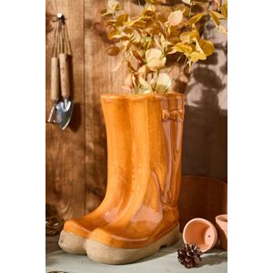 Dibor Orange Double Wellington Boots Large Ceramic Indoor Outdoor Flower Pot Garden Planter Pot (H) 29.5cm, (H)24cm Orange Large Dibor Orange Double Wellington Boots Large Ceramic Indoor Outdoor Flower Pot Garden Planter Pot (H) 29.5cm, (H)24cm Orange Large