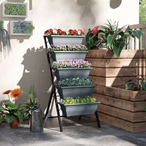 OUTSUNNY 5-Tier Raised Garden Bed, Ladder Planter with 5 Removable Boxes in Grey Grey OUTSUNNY 5-Tier Raised Garden Bed, Ladder Planter with 5 Removable Boxes in Grey Grey