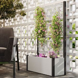 OUTSUNNY Garden Planter Box with Trellis, Rattan Raised Bed in Grey Grey OUTSUNNY Garden Planter Box with Trellis, Rattan Raised Bed in Grey Grey