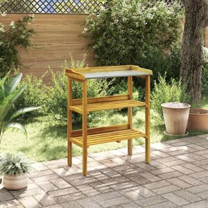Berkfield Home Potting Bench with 2 Shelves Solid Acacia Wood & Zinc in Brown Brown Berkfield Home Potting Bench with 2 Shelves Solid Acacia Wood & Zinc in Brown Brown