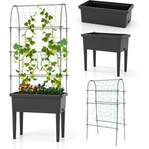 Costway Self-watering Raised Garden Bed Planter Box w/ Climbing Trellis & Drainage Holes in Black Black Costway Self-watering Raised Garden Bed Planter Box w/ Climbing Trellis & Drainage Holes in Black Black