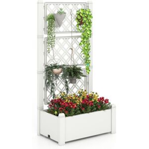 Costway Raised Garden Bed w/ Trellis Outdoor Self-Watering Planter Box Lattice Panels in White White Costway Raised Garden Bed w/ Trellis Outdoor Self-Watering Planter Box Lattice Panels in White White