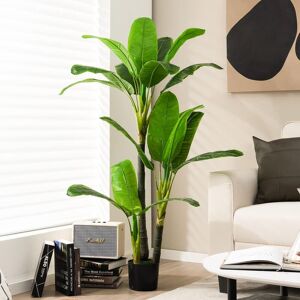 Costway 150CM Artificial Bird of Paradise Plant Fake Tropical Palm Tree Realistic Green Green Costway 150CM Artificial Bird of Paradise Plant Fake Tropical Palm Tree Realistic Green Green