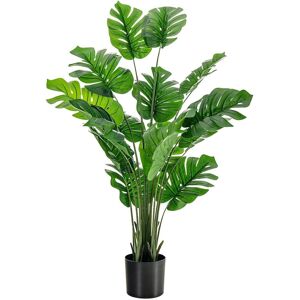 Costway 5FT Artificial Monstera Deliciosa Plant Faux Evergreen Tree W/ Cement Pot Home in Green Green Costway 5FT Artificial Monstera Deliciosa Plant Faux Evergreen Tree W/ Cement Pot Home in Green Green