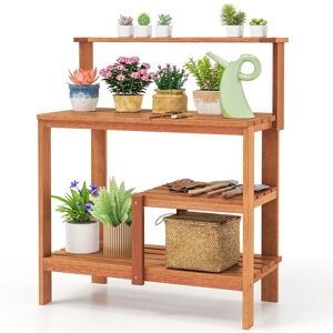 Gymax Garden Potting Bench Table Wood Planting Workstation With Open Shelves in Natural Natural Gymax Garden Potting Bench Table Wood Planting Workstation With Open Shelves in Natural Natural