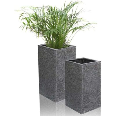Primrose Black Poly Terrazzo Stone Tall Cube Outdoor Planter Set of 2 H60cm & H79cm in Grey Grey Primrose Black Poly Terrazzo Stone Tall Cube Outdoor Planter Set of 2 H60cm & H79cm in Grey Grey