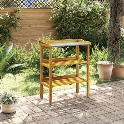 Berkfield Home Potting Bench with 2 Shelves Solid Acacia Wood & Zinc in Brown Brown Berkfield Home Potting Bench with 2 Shelves Solid Acacia Wood & Zinc in Brown Brown