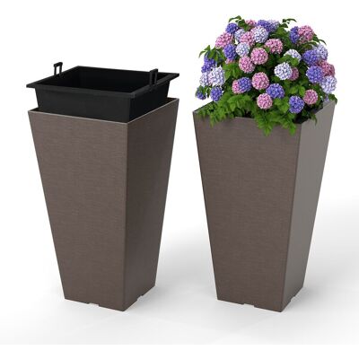 Costway 2PCS Plastic Garden Planter w/ Removable Inner Bucket & Drainage Hole in Brown Brown Costway 2PCS Plastic Garden Planter w/ Removable Inner Bucket & Drainage Hole in Brown Brown
