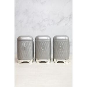 Lovello Shadow Grey Textured Tea, Coffee and Sugar Canisters in Gift Box, Steel