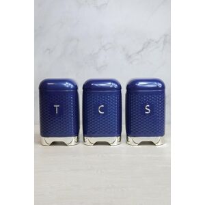 Lovello Midnight Navy Textured Tea, Coffee and Sugar Canisters in Gift Box, Steel