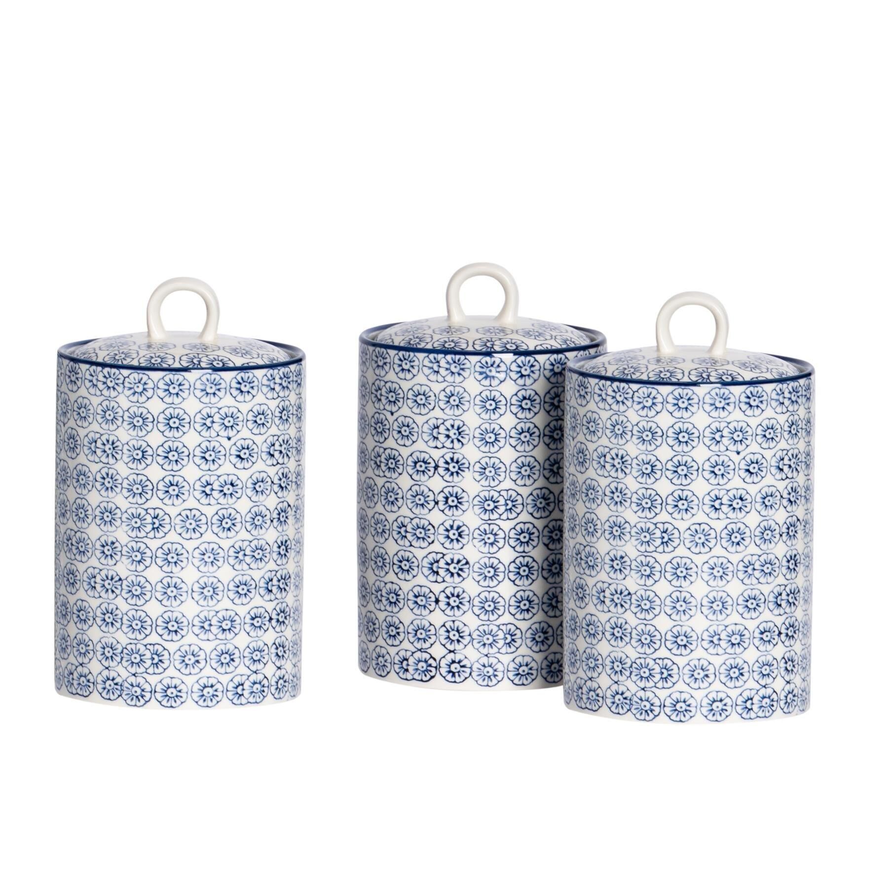 Nicola Spring Hand-Printed Kitchen Canisters 1 Litre Pack of 3
