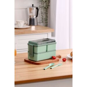 Living and Home 2-Layer 1400ML Bento Lunch Box 3-Compartment Food Container with Spoon & Fork Green Green Living and Home 2-Layer 1400ML Bento Lunch Box 3-Compartment Food Container with Spoon & Fork Green Green