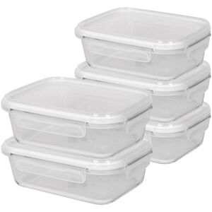Harbour Housewares 1L Glass Food Storage Containers - Airtight Meal Prep Tubs - 5 Pack in White White Harbour Housewares 1L Glass Food Storage Containers - Airtight Meal Prep Tubs - 5 Pack in White White