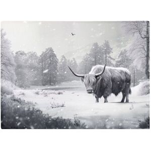 Warren Reed - Designer Snow Storm Highland Cow Glass Chopping Board in White White Warren Reed - Designer Snow Storm Highland Cow Glass Chopping Board in White White