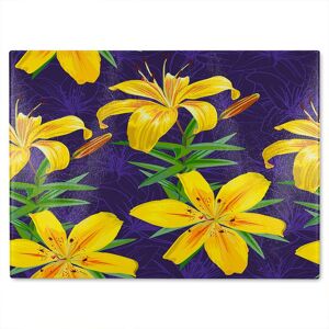 Benjamin Tate Design Yellow Lily Flowers Glass Chopping Board in Natural Natural Benjamin Tate Design Yellow Lily Flowers Glass Chopping Board in Natural Natural