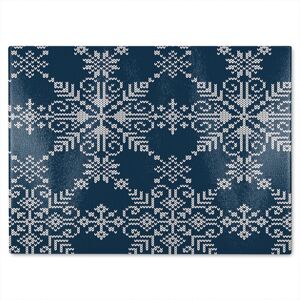 Benjamin Tate Design Knitted Pattern Of White Snowflakes Dining Glass Chopping Board in Natural Natural Benjamin Tate Design Knitted Pattern Of White Snowflakes Dining Glass Chopping Board in Natural Natural
