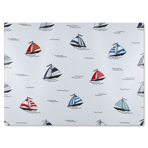 Benjamin Tate Design Red & Blue Sailboats Glass Chopping Board in Natural Natural Benjamin Tate Design Red & Blue Sailboats Glass Chopping Board in Natural Natural