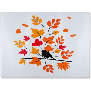 Benjamin Tate Design Autumn Bird On Branch Glass Chopping Board in Natural Natural Benjamin Tate Design Autumn Bird On Branch Glass Chopping Board in Natural Natural