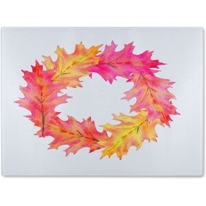 Benjamin Tate Design Pink & Orange Autumn Reath Glass Chopping Board in Natural Natural Benjamin Tate Design Pink & Orange Autumn Reath Glass Chopping Board in Natural Natural