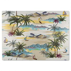 Benjamin Tate Design Palm & Sailboats Glass Chopping Board in Natural Natural Benjamin Tate Design Palm & Sailboats Glass Chopping Board in Natural Natural