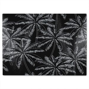 Benjamin Tate Design White Palm Trees On Black Glass Chopping Board in Natural Natural Benjamin Tate Design White Palm Trees On Black Glass Chopping Board in Natural Natural
