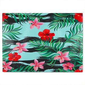 Benjamin Tate Design Red & Pink Tropical Plants Glass Chopping Board in Natural Natural Benjamin Tate Design Red & Pink Tropical Plants Glass Chopping Board in Natural Natural