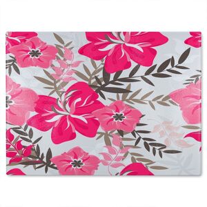 Benjamin Tate Design Red & Pink Floral Glass Chopping Board in Natural Natural Benjamin Tate Design Red & Pink Floral Glass Chopping Board in Natural Natural