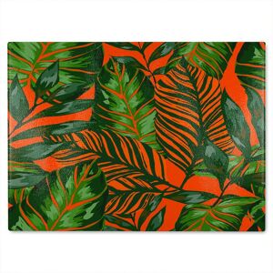 Benjamin Tate Design Green Tropical Leaves On Orange Glass Chopping Board in Natural Natural Benjamin Tate Design Green Tropical Leaves On Orange Glass Chopping Board in Natural Natural