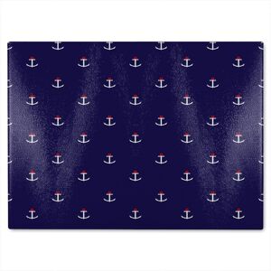 Benjamin Tate Design White & Red Anchors On Navy Glass Chopping Board in Natural Natural Benjamin Tate Design White & Red Anchors On Navy Glass Chopping Board in Natural Natural