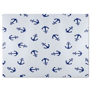 Benjamin Tate Design Navy Anchors On White Glass Chopping Board in Natural Natural Benjamin Tate Design Navy Anchors On White Glass Chopping Board in Natural Natural