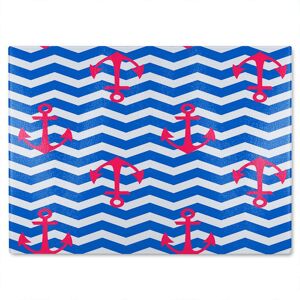 Benjamin Tate Design Anchors On Zig Zag Stripes Glass Chopping Board in Natural Natural Benjamin Tate Design Anchors On Zig Zag Stripes Glass Chopping Board in Natural Natural