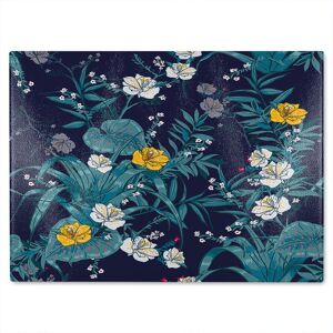 Benjamin Tate Design Blue & Yellow Flowers Glass Chopping Board in Natural Natural Benjamin Tate Design Blue & Yellow Flowers Glass Chopping Board in Natural Natural