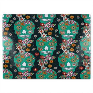 Benjamin Tate Design Embroidery Colorful Simplified Ethnic Flowers & Skull Pattern Glass Chopping Board in Natural Natural Benjamin Tate Design Embroidery Colorful Simplified Ethnic Flowers & Skull Pattern Glass Chopping Board in Natural Natural