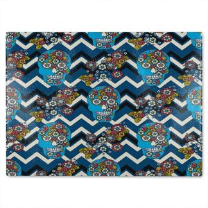 Benjamin Tate Design Embroidery Colorful Simplified Ethnic Skull Blue Pattern Glass Chopping Board in Natural Natural Benjamin Tate Design Embroidery Colorful Simplified Ethnic Skull Blue Pattern Glass Chopping Board in Natural Natural