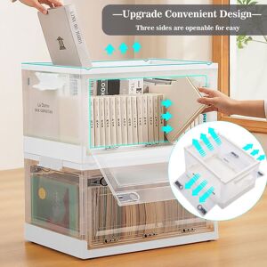 Living and Home Rolling Container Foldable Plastic Storage Box With Lid Stackable Transparent Box in White White Living and Home Rolling Container Foldable Plastic Storage Box With Lid Stackable Transparent Box in White White