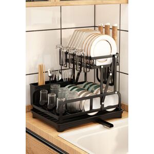 Living and Home 2-Tier Dish Drainer Rack with Drying Tray Kitchenware Holder in Black Black Living and Home 2-Tier Dish Drainer Rack with Drying Tray Kitchenware Holder in Black Black