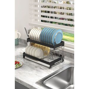 Living and Home 2-Tier Folding Carbon Steel Dish Drainer Rack with Kitchenware Holder in Black Black Living and Home 2-Tier Folding Carbon Steel Dish Drainer Rack with Kitchenware Holder in Black Black