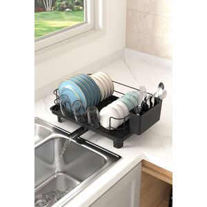 Living and Home Carbon Steel Dish Drainer Rack with Kitchenware Holder & Rotating Telescopic Drainage Pipe in Black Black Living and Home Carbon Steel Dish Drainer Rack with Kitchenware Holder & Rotating Telescopic Drainage Pipe in Black Black