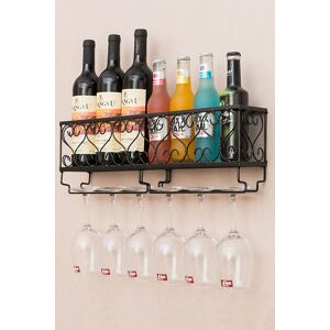 Living and Home 50cm Wall Mounted Wine Rack Iron Bottle Champagne Glass Holder Shelves Home Party Bar in Black Black Living and Home 50cm Wall Mounted Wine Rack Iron Bottle Champagne Glass Holder Shelves Home Party Bar in Black Black