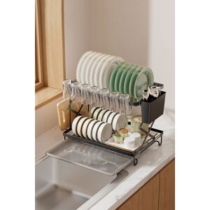 Living and Home 2-Tier Folding Dish Drying Rack Plate Cup Drainer with Detachable Drainboards & Kitchenware Holder in Black Black Living and Home 2-Tier Folding Dish Drying Rack Plate Cup Drainer with Detachable Drainboards & Kitchenware Holder in Black Black