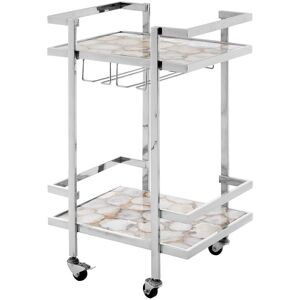 Orsina White Agate Drinks Trolley, Two Tier Serving Trolley, Kitchen Storage Trolley, Bar Trolley With Glass Holders in Silver Silver Orsina White Agate Drinks Trolley, Two Tier Serving Trolley, Kitchen Storage Trolley, Bar Trolley With Glass Holders in Silver Silver
