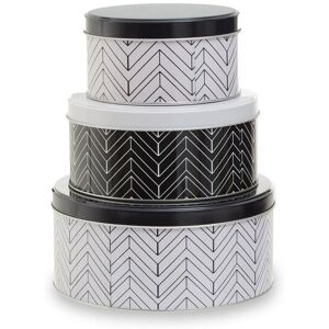 Orsina Set Of 3 Urban Storage Tins, Contemporary Printed Metal Canisters With Lids, Ideal For Storing Snacks in White White Orsina Set Of 3 Urban Storage Tins, Contemporary Printed Metal Canisters With Lids, Ideal For Storing Snacks in White White
