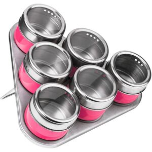 Orsina Durable Hot Pink Magnetic Spice Jars With Triangular Tray, Stylish Oblong Tray, Clear Plastic Lid Tray Pink Orsina Durable Hot Pink Magnetic Spice Jars With Triangular Tray, Stylish Oblong Tray, Clear Plastic Lid Tray Pink